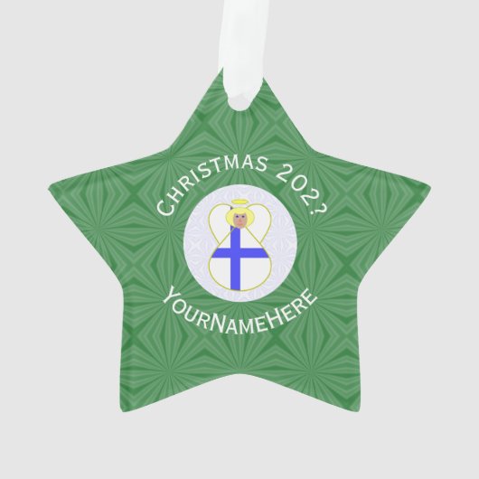 Finse vlag Kerstmis Naam Jaar Star Ornament (achterkant)