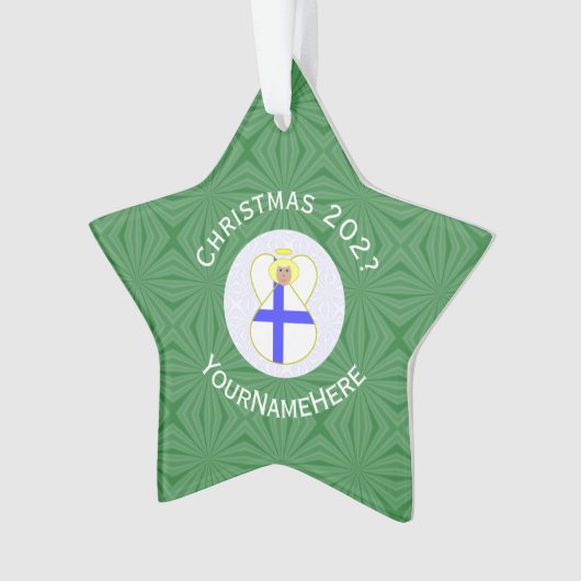 Finse vlag Kerstmis Naam Jaar Star Ornament (voorkant)