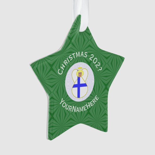 Finse vlag Kerstmis Naam Jaar Star Ornament (voorkant)