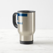 Finse vlag met naam in het Fins Reisbeker (Voorkant links)