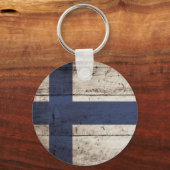 Finse vlag op oude houten korrels sleutelhanger (Voorkant)