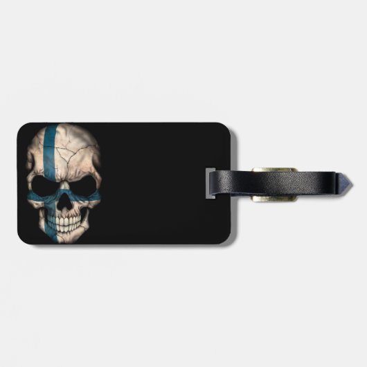 Finse vlag schedel op zwart bagagelabel (Achterkant horizontaal)