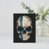 Finse vlag schedel op zwart briefkaart (Staand voorkant)