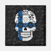 Finse vlag Suikerschedel met Rozen Magneet (Voorkant)