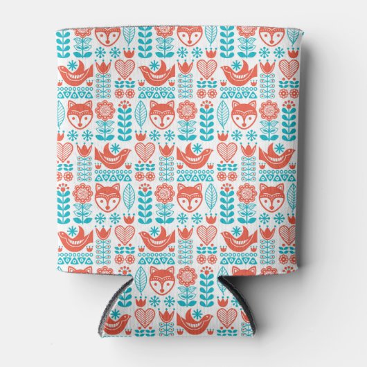 Finse vos & vogel folk art patroon blikjeskoeler (Voorkant)