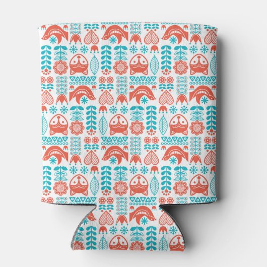 Finse vos & vogel folk art patroon blikjeskoeler (Achterkant)