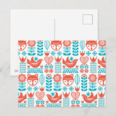 Finse vos & vogel folk art patroon feestdagenkaart (Voorkant / Achterkant)