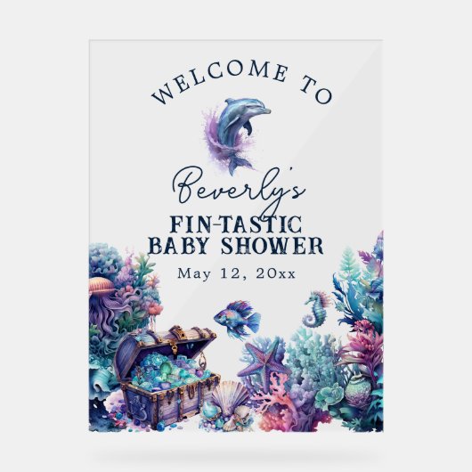 Fintastic een moderne rustieke Waterverf Baby show Acryl Bord (Voorkant)