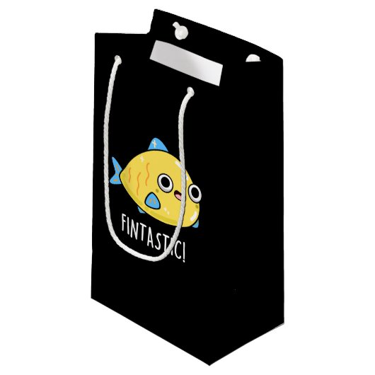 Fintastic Funny Fish Pun Dark BG Klein Cadeauzakje (Voorkant Gekanteld)