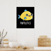 Fintastic Funny Fish Pun Dark BG Poster (Keuken)