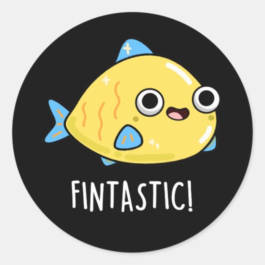 Fintastic Funny Fish Pun Dark BG Ronde Sticker (Voorkant)