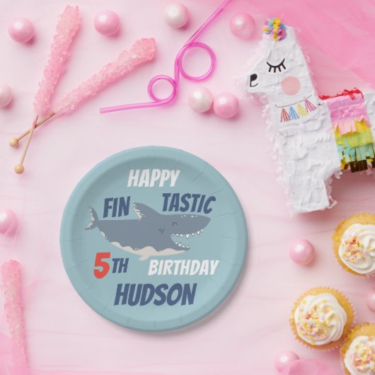 Fintastic Happy Shark Birthday Party, elke leeftij Papieren Bordje (Feest)