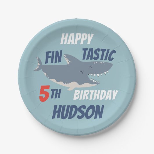 Fintastic Happy Shark Birthday Party, elke leeftij Papieren Bordje (Voorkant)