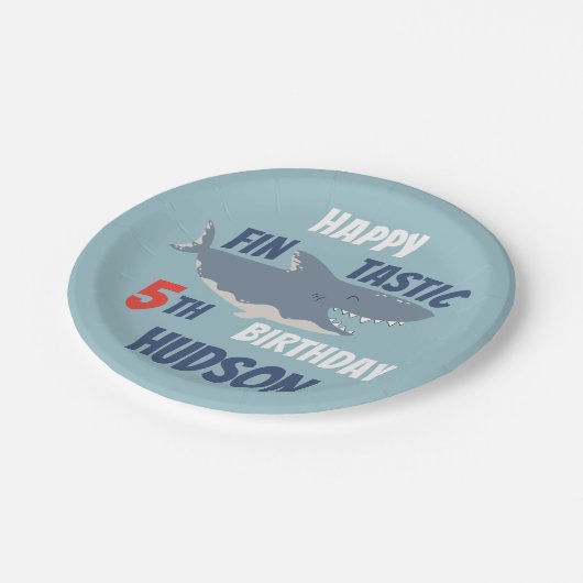 Fintastic Happy Shark Birthday Party, elke leeftij Papieren Bordje (Gekanteld)