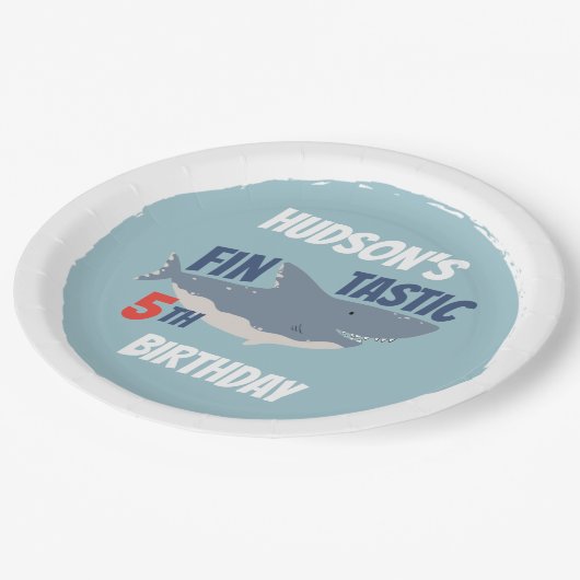 Fintastic Happy Shark Birthday Party, elke leeftij Papieren Bordje (Gekanteld)