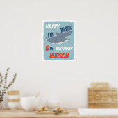 Fintastic Happy Shark Birthday Party, elke leeftij Poster (Keuken)