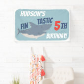 Fintastic Happy Shark Birthday Party, elke leeftij Spandoek (Insitu)