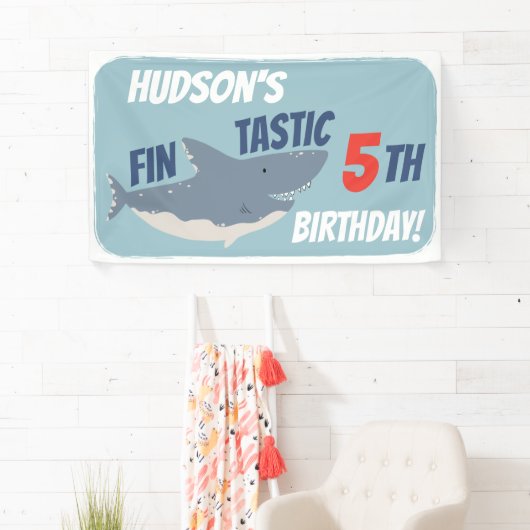 Fintastic Happy Shark Birthday Party, elke leeftij Spandoek (Insitu)