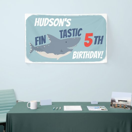 Fintastic Happy Shark Birthday Party, elke leeftij Spandoek (Beurs)