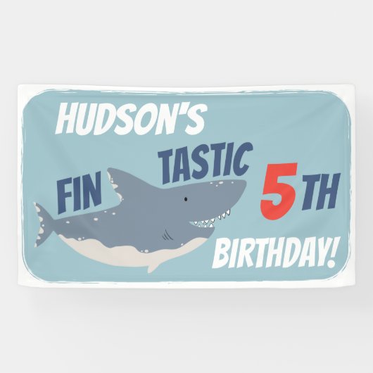 Fintastic Happy Shark Birthday Party, elke leeftij Spandoek (Horizontaal)