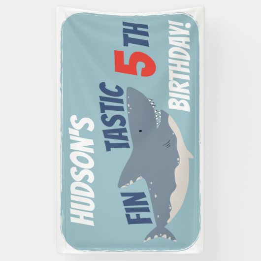 Fintastic Happy Shark Birthday Party, elke leeftij Spandoek (Verticaal)