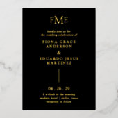 Fiona Black Bold Monogram Moderne bruiloft Folie Uitnodiging (Voorkant)