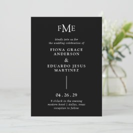 Fiona Black Bold Monogram Moderne bruiloft Kaart
