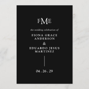 Fiona Black Bold Monogram Moderne bruiloft Programmakaart