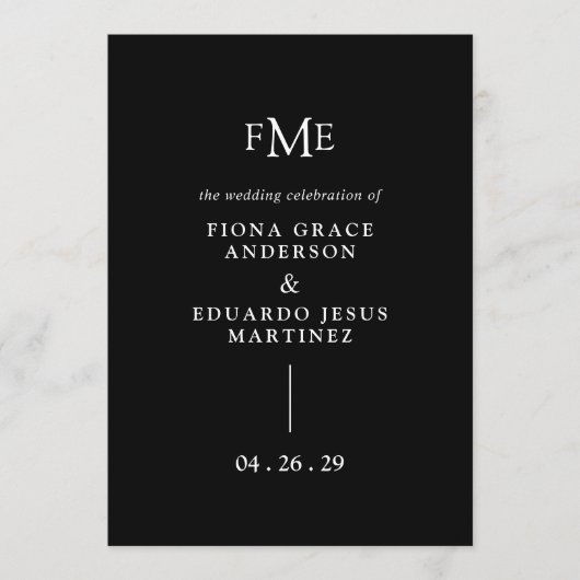 Fiona Black Bold Monogram Moderne Trouw Programmakaart (Voorkant)