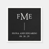 Fiona Black Bold Monogram Moderne Trouw Servet (Voorkant)
