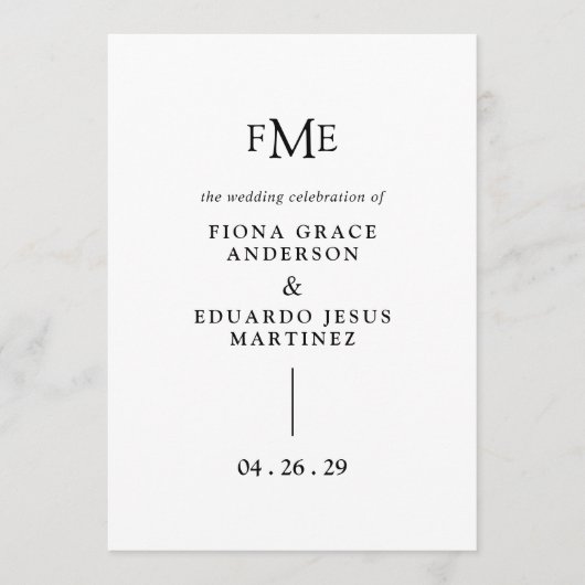 Fiona Black en White Krachtig Monogram Moderne Tro Programmakaart (Voorkant)