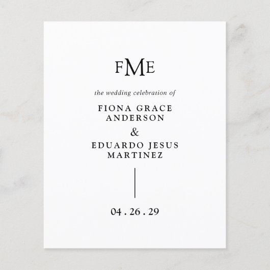 Fiona Bold Monogram Huwelijksprogramma (Voorkant)
