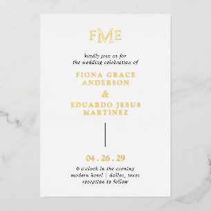 Fiona Bold Monogram Moderne bruiloft Folie Uitnodiging
