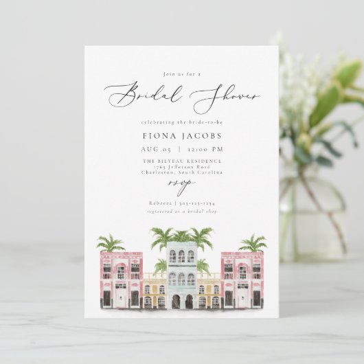 FIONA Charleston Rainbow Row-Vrijgezellenfeest Kaart (Staand voorkant)