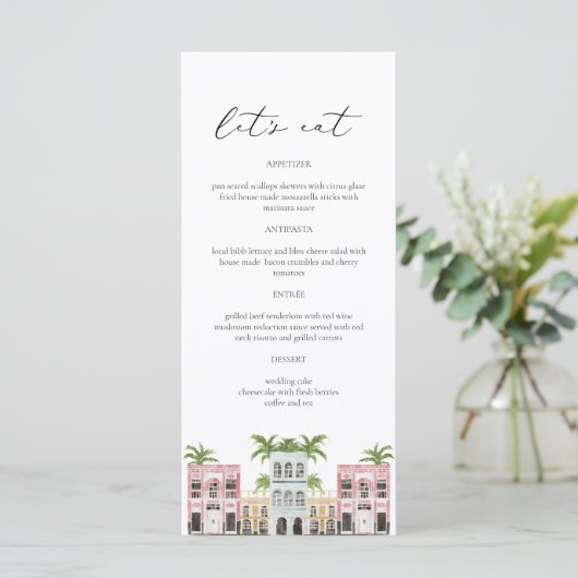 FIONA Charleston SC Rainbow Row Menu Kaart (Staand voorkant)