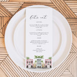 FIONA Charleston SC Rainbow Row Menu Kaart<br><div class="desc">Het FIONA-Collectie bevat een waterverf van kleurrijke gebouwen en palmbomen die Charleston vertegenwoordigen, South Carolina's Rainbow Row. Deze afbeelding is gekoppeld aan een elegant handgeschreven script lettertype en eenvoudig formaat. Perfect voor uw strandbestemming themaevenement, dit collectie zal zeker indruk maken. Shop het complete FIONA-Collectie om een volledig samenhangend evenement te...</div>