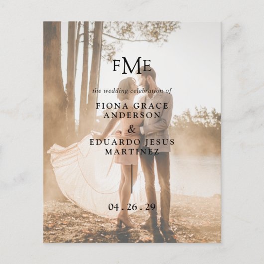 Fiona Foto Vet Monogram Modern Huwelijk Flyer (Voorkant)