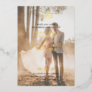 Fiona foto vet monogram moderne bruiloft folie uitnodiging