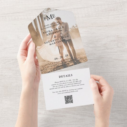 Fiona Foto Vet Monogram Moderne Trouw All In One Uitnodiging (Afscheurbaar)