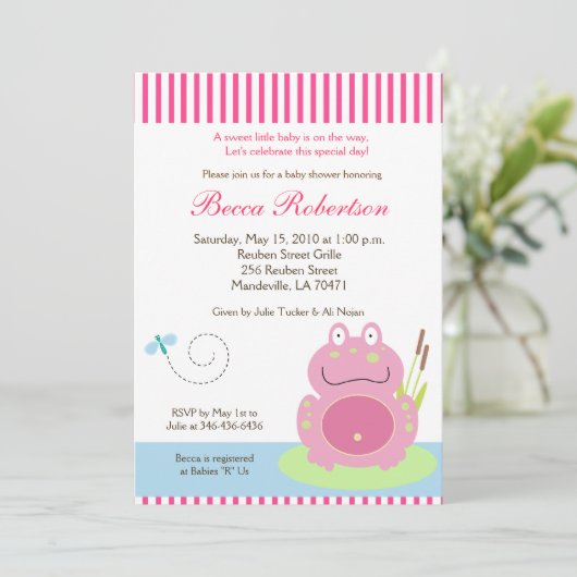 Fiona the Pond Frog Baby shower 5x7 Uitnodiging (Staand voorkant)