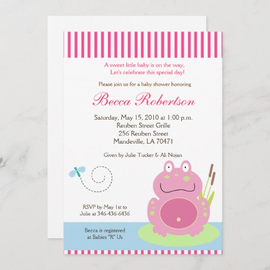 Fiona the Pond Frog Baby shower 5x7 Uitnodiging (Voorkant / Achterkant)