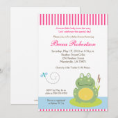 Fiona the Pond Frog (Green) Baby shower Invite Kaart (Voorkant / Achterkant)