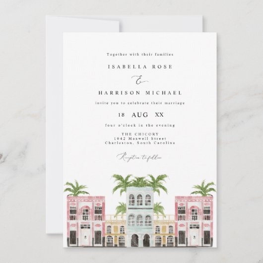 Fiona - Waterverf Charleston Rainbow Row Kaart (Voorkant)