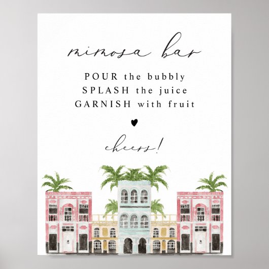 FIONA Waterverf Charleston SC Mimosa Bar Sign Poster (Voorkant)