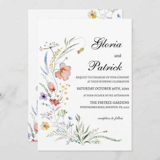Fiona Wildflower in bloei bloemenbruiloft Kaart (Voorkant / Achterkant)