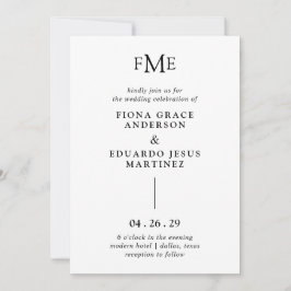 Fiona zwart-wit Bold Monogram Moderne bruiloft Kaart