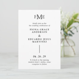 Fiona zwart-wit Bold Monogram Moderne bruiloft Kaart