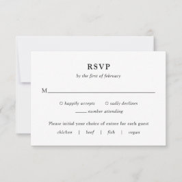 Fiona zwart-wit Bold Monogram Moderne bruiloft RSVP Kaartje