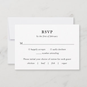 Fiona zwart-wit Bold Monogram Moderne bruiloft RSVP Kaartje