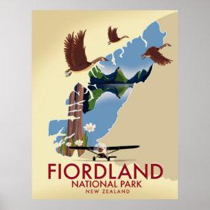 Fiordland National Park New Zealand Reisposter Poster